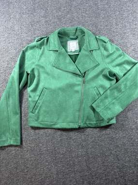 LC Lauren Conrad Green Faux Suede Moto Biker Jacket